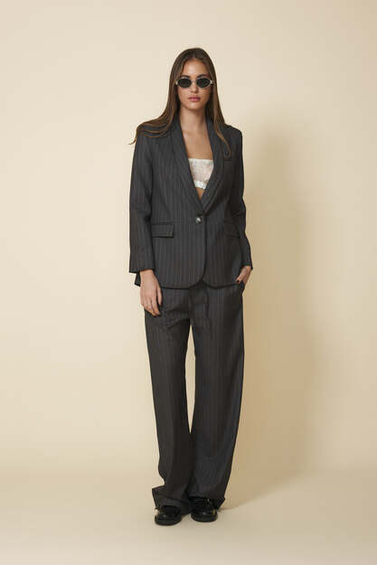Grey Striped Blazer With Backless - FW25