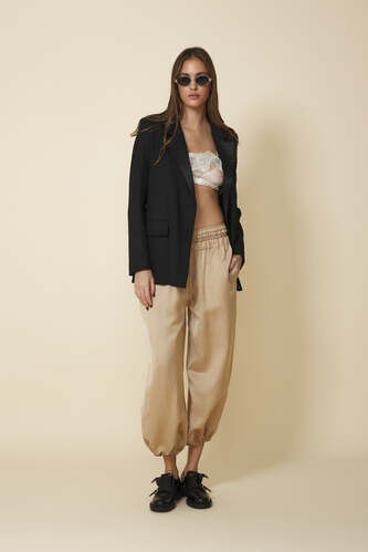 Beige Viscose Pants With Lace Insert At The Waistband - Pre-Spring26 - PNK Casual