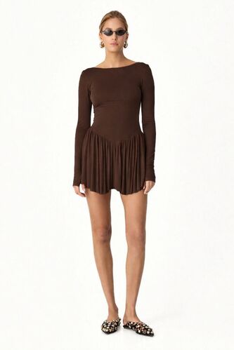 Backless Brown Mini Dress - PNK Casual