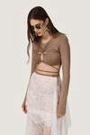 Beige Cropped Blouse With a Front Cut-Out Detail And Adjustable Lace-Up Tie - SS26