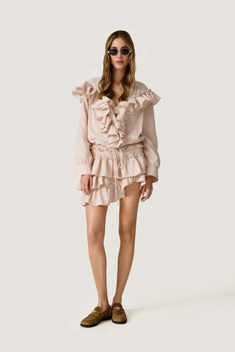 Beige Blouse With Ruffled Details - SS26 - PNK Casual