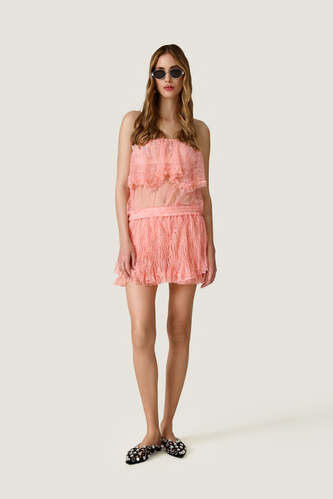 Coral Lace Top With Ruffled Details - SS26 - PNK Casual