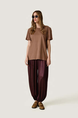 Brown T- Shirt With Oversized Shoulder - SS26 - PNK Casual