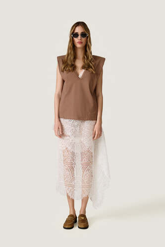 Brown Neckline Top With Oversized Shoulders - PNK Casual