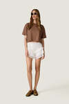 Brown cropped T-shirt with a patch pocket and side slits - SS26