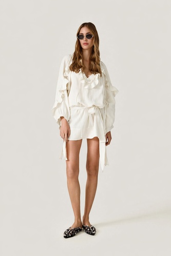 Off White Dress With Ruffled Details - SS26 - PNK Casual
