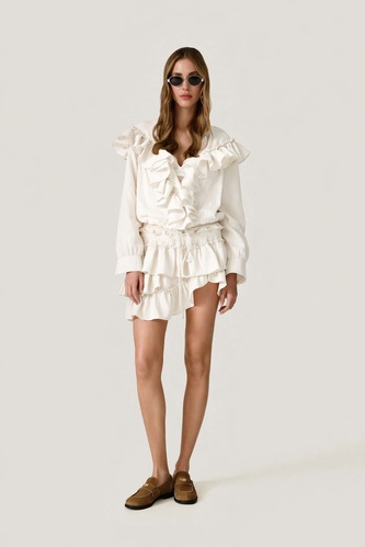 Off White Skirt With Ruffled Details - SS26 - PNK Casual