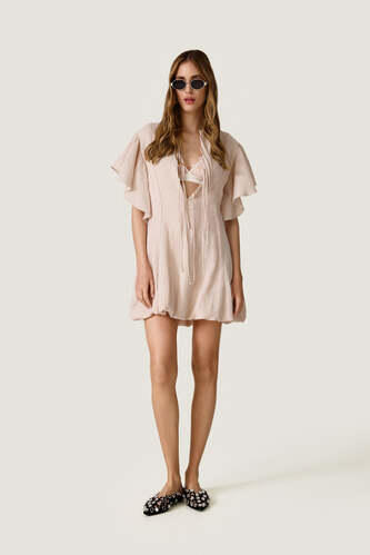 Beige dress with a fluid silhouette and wide sleeves - SS26 - PNK Casual
