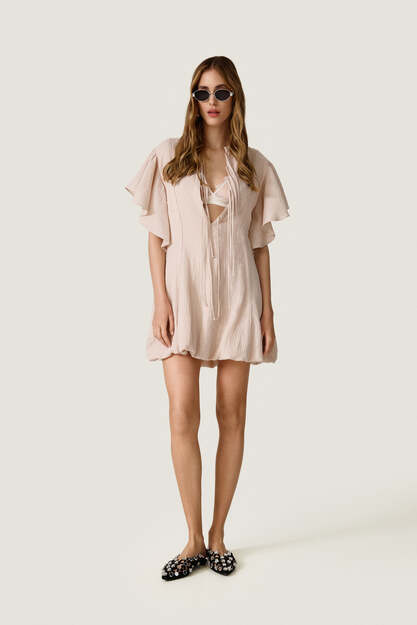 Beige dress with a fluid silhouette and wide sleeves - SS26