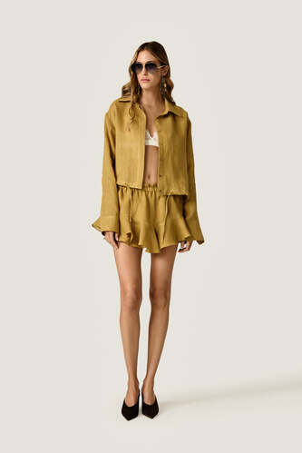 Ruffle-Hem Shorts with Elastic Waist - PNK Casual