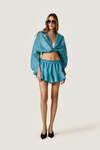 Turquoise Ruffle-Hem Shorts with Elastic Waist