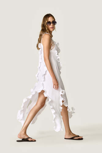 Asymmetrical Ruffle Dress with Adjustable Straps - PNK Casual