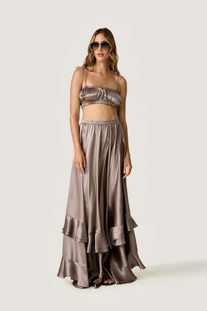 Mauve Silk Cropped Top with Thin Straps