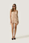 Beige Chantilly Lace Mini Dress with Ruffles