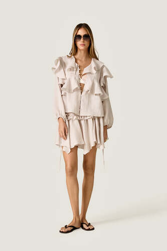 Grey Linen Ruffle Blouse - PNK Casual