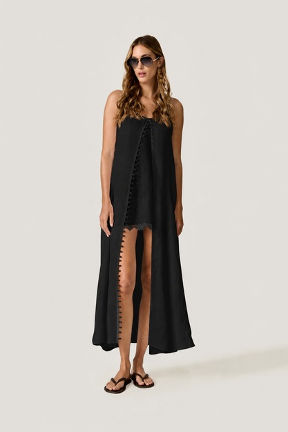 Black Midi Dress with Chantilly Lace Slip Detail