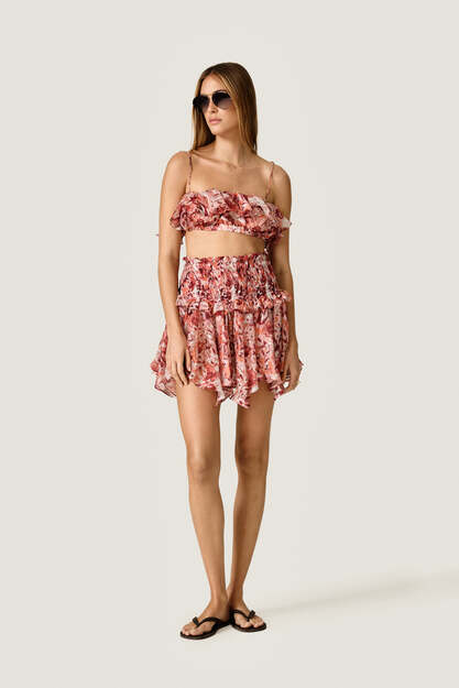 Floral Silk Blend Mini Skirt
