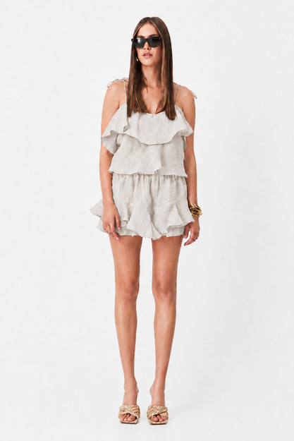 Backless Light Grey Linen Draped Top