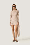 Beige Lace Mini Dress With Overlay Detail
