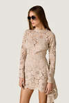 Beige Lace Mini Dress With Overlay Detail