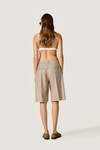 Beige Striped Longline Tailored Shorts