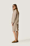 Beige Striped Longline Tailored Shorts