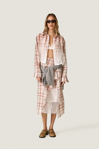 Cropped Check Shirt with Adjustable Drawstring - PNK Casual