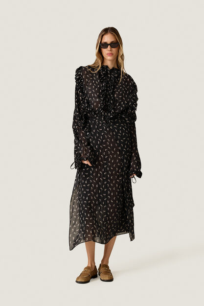 Black Printed Wrap Midi Skirt