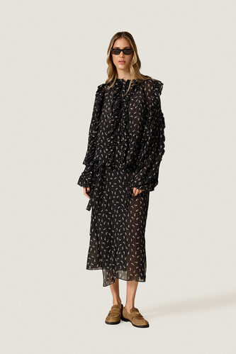 Black Printed Ruffle Blouse - PNK Casual