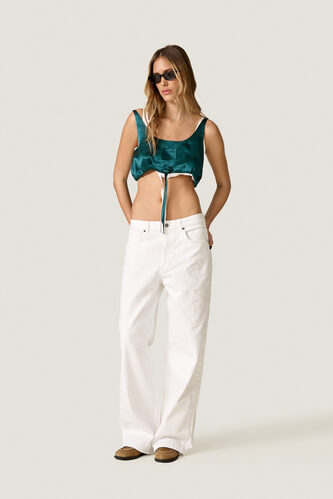 Green Silk Crop Top with Adjustable Tie - PNK Casual