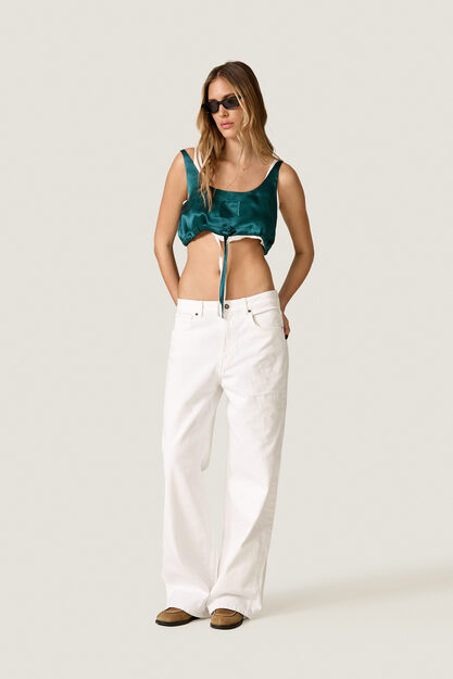 Green Silk Crop Top with Adjustable Tie