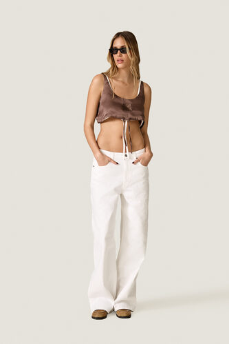 Brown Silk Crop Top with Adjustable Tie - PNK Casual