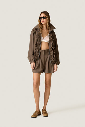 Brown Tailored Shorts with Pleats - PNK Casual