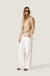 Beige Blouse with Ruffles and Waist Tie