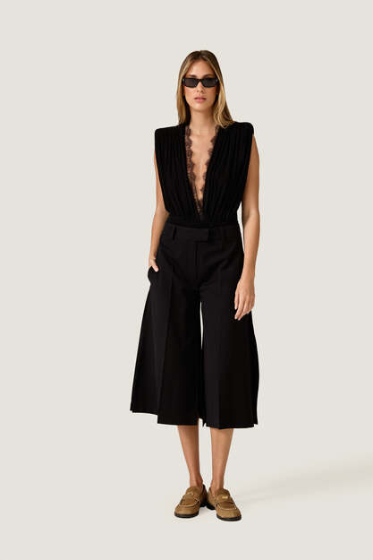 Draped Bodysuit with Lace