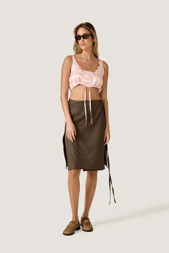 Rose Silk Crop Top with Adjustable Tie - PNK Casual