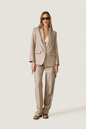 Beige Striped Cutout Blazer - PNK Casual