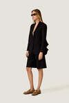 Black Blazer with Sculptural Ruffle Sleeves