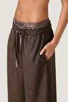 Brown Culotte Trousers with Satin Waistband Detail