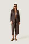 Brown Culotte Trousers with Satin Waistband Detail