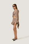 Taupe Beige Cotton Wrap Linen Blouse
