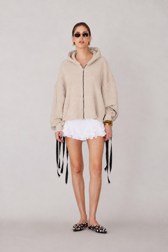 Cotton Light Beige Cutout Hoodie - PNK Casual