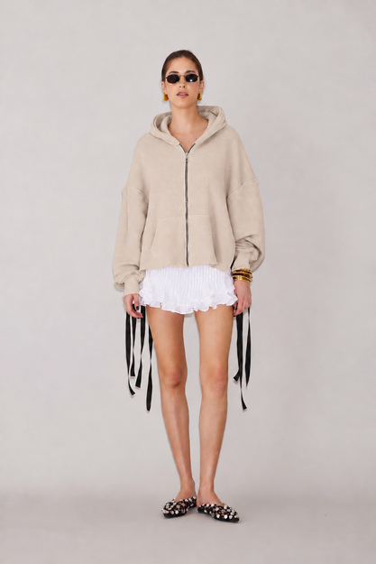 Cotton Light Beige Cutout Hoodie