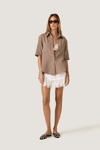 Beige Taupe Relaxed Short-Sleeve Shirt - PNK Casual